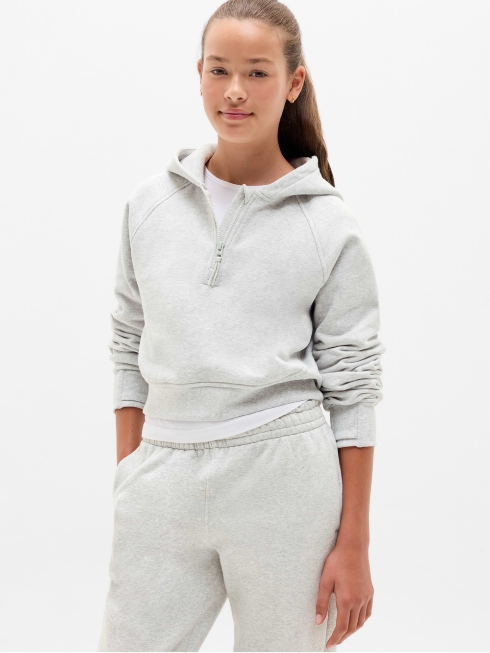 Athleta Girl All Day Half Zip Hoodie in Quartz Heather size Medium 8/10